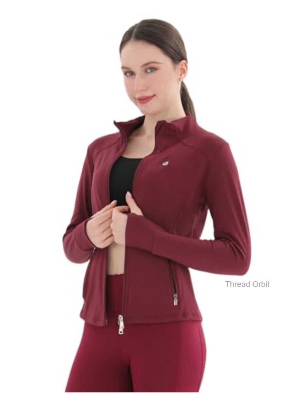 Women's Thermal Fleece Lined Slim Fit Winter Running Yoga Track Top 2-Way Zip